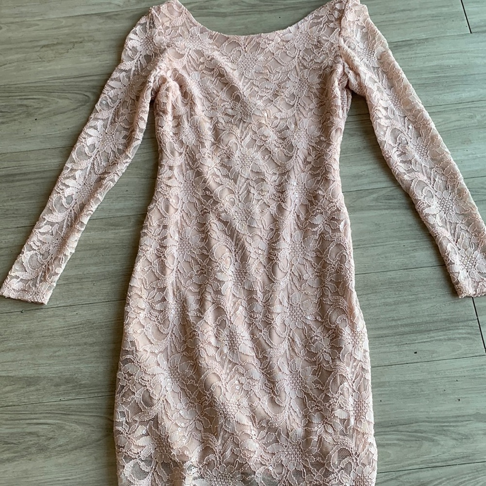 Dusty light pink long sleeve cocktail dress